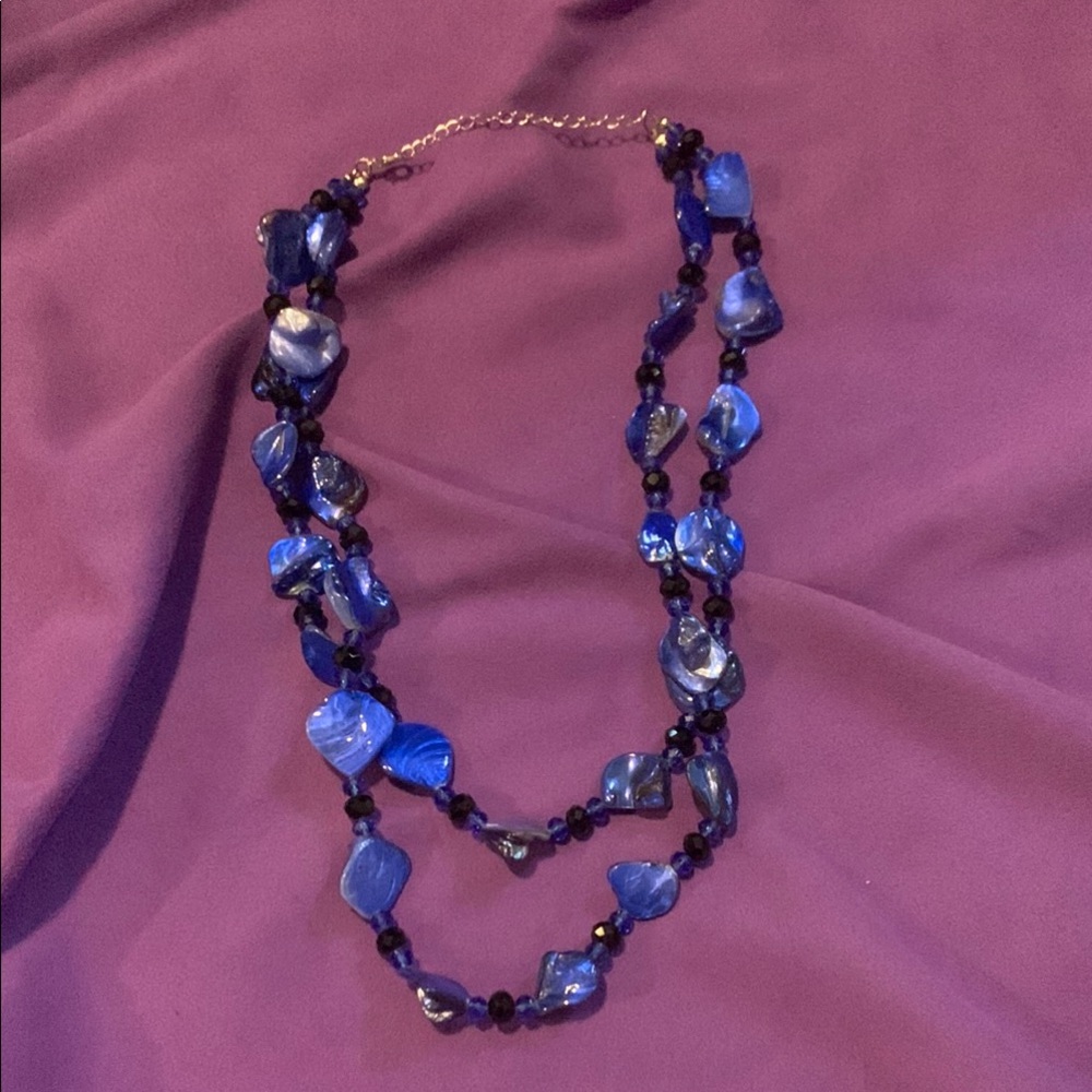 Statement Blue Cobalt Shell and Crystal Necklace